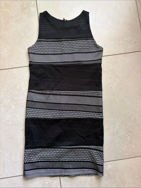 Un Deux Trois Black & White Striped Knit Sheath Dress